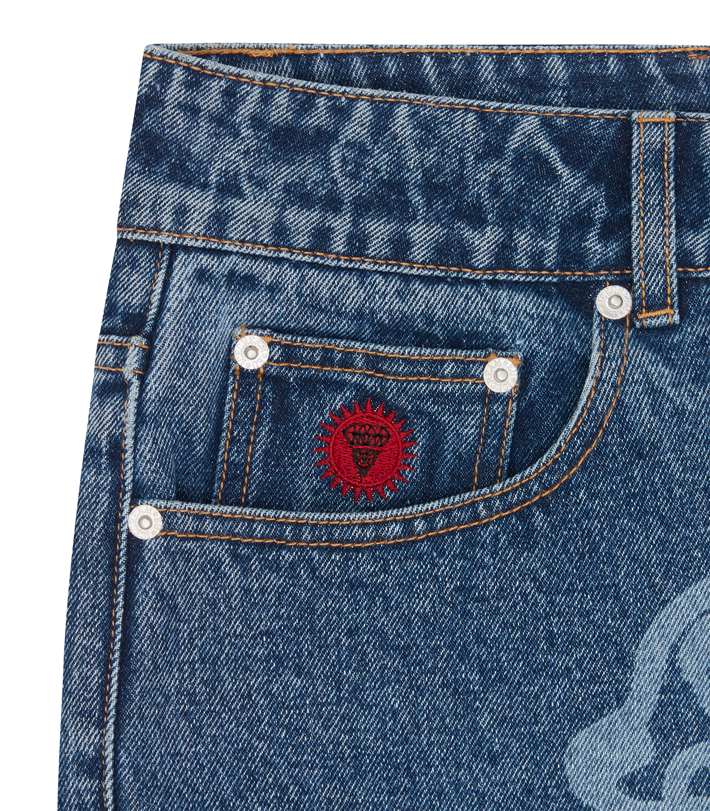 ICECREAM FALL '24 Running Dog Lazer Drip Denim Pants - Mid Wash Blue