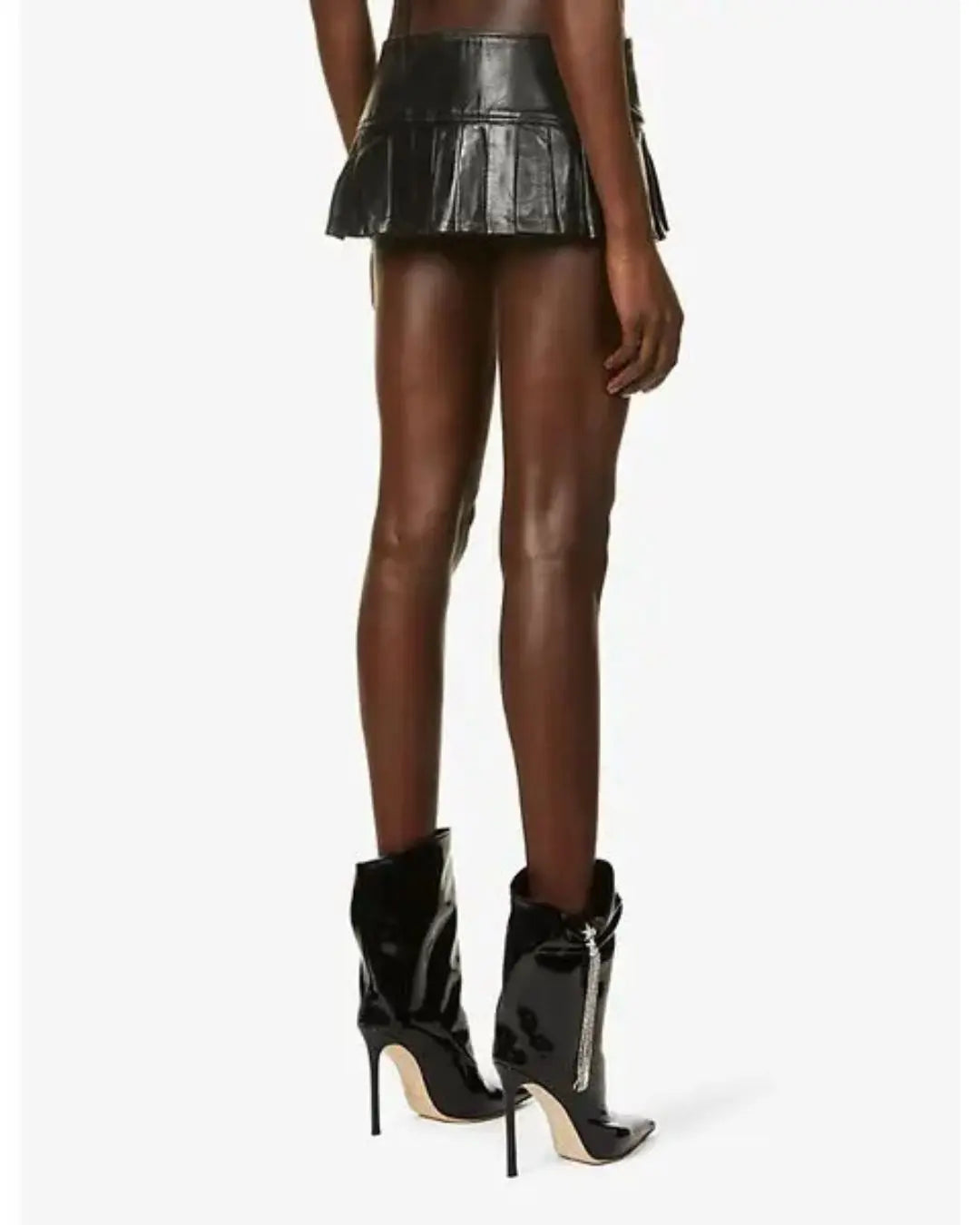 Mowalola Branded-patch Pleated leather mini skirt