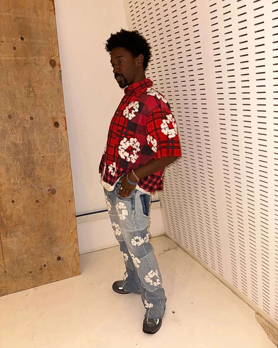 Denim Tears x Readymade 'Check' Wreath Short Sleeve Flannel Shirt Urbanluxe2