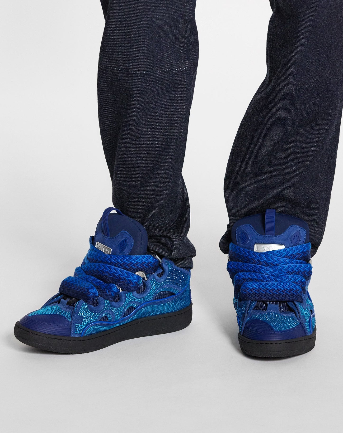 Lanvin men leather and rhinestone sneakers