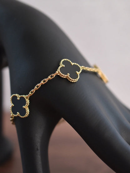 Van Cleef & Arpels Vintage Alhambra 5 Motif Onyx Bracelet