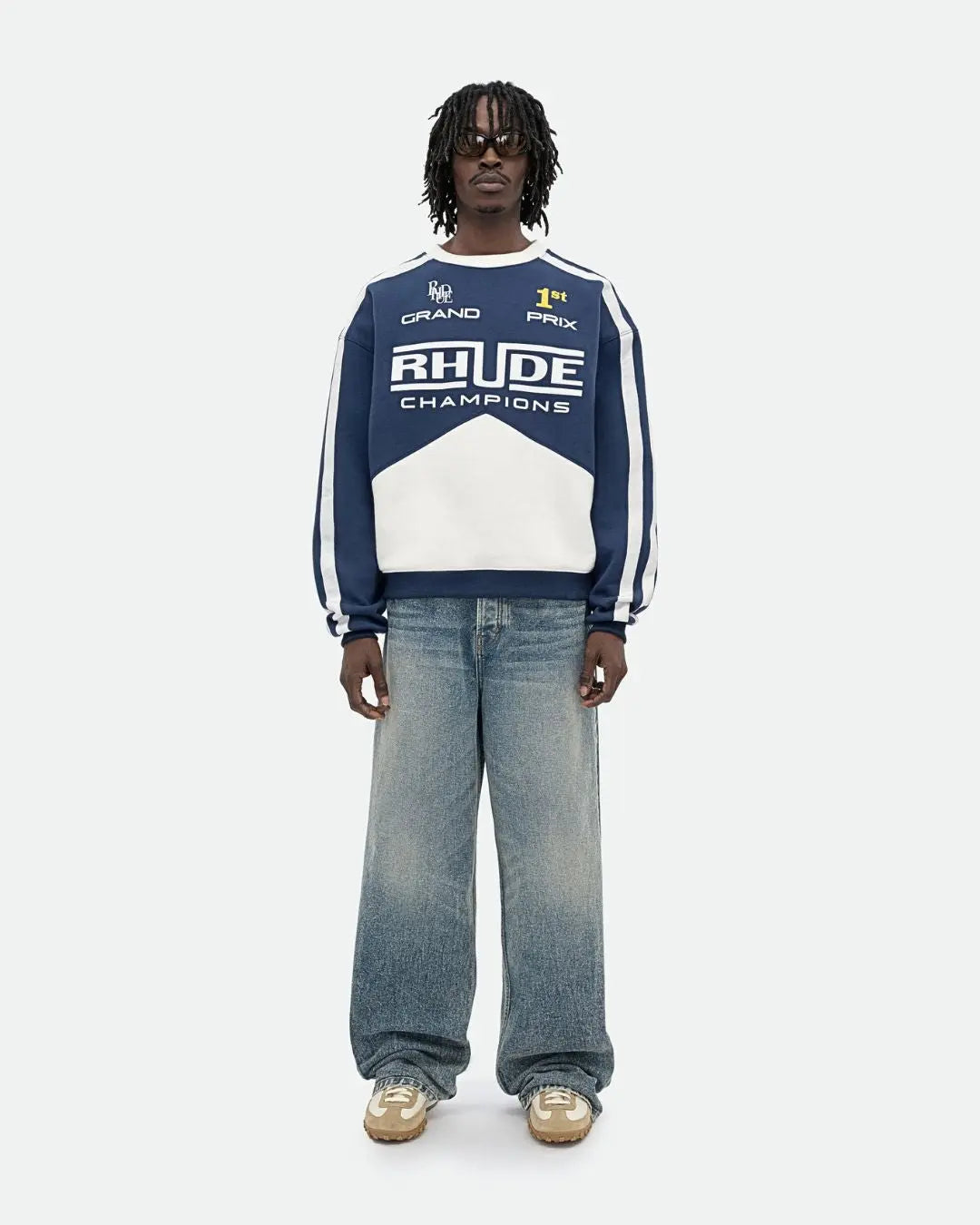 Rhude Blue & White 'Rhude Champions' Crewneck Sweatshirt urbanluxeclo