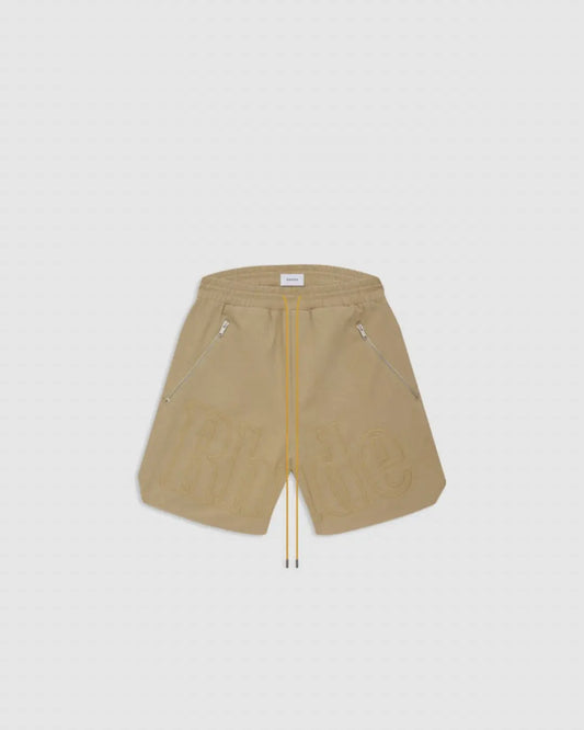 Rhude Embroidered Twill Logo Shorts Tan urbanluxe