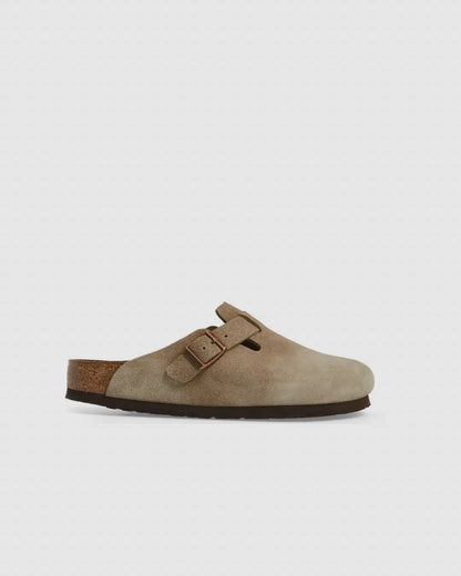 Birkenstock Boston Soft Footbed Suede Leather Clogs Taupe urbanluxe