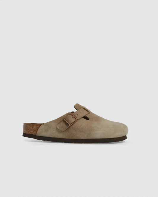 Birkenstock Boston Soft Footbed Suede Leather Clogs Taupe urbanluxe