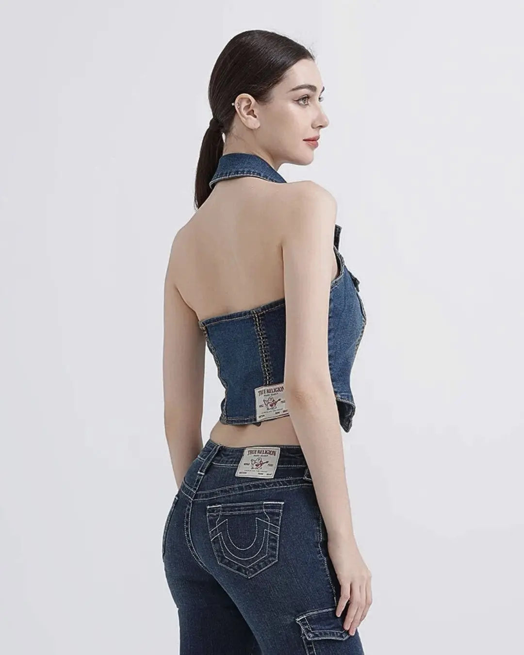 True Religion Women's Jimmy Western Halter Vest Top urbanluxeclo