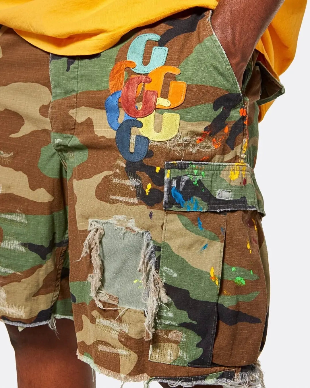 G Patch Woodland Camo Cargo Shorts urbanluxe