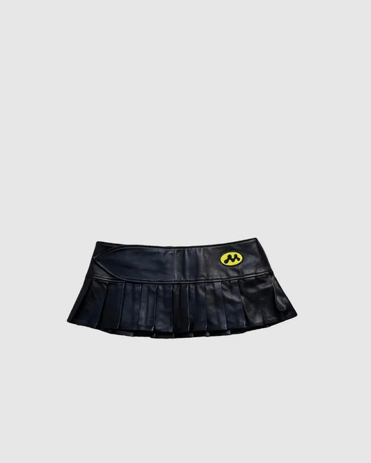Mowalola Branded-patch Pleated leather mini skirt