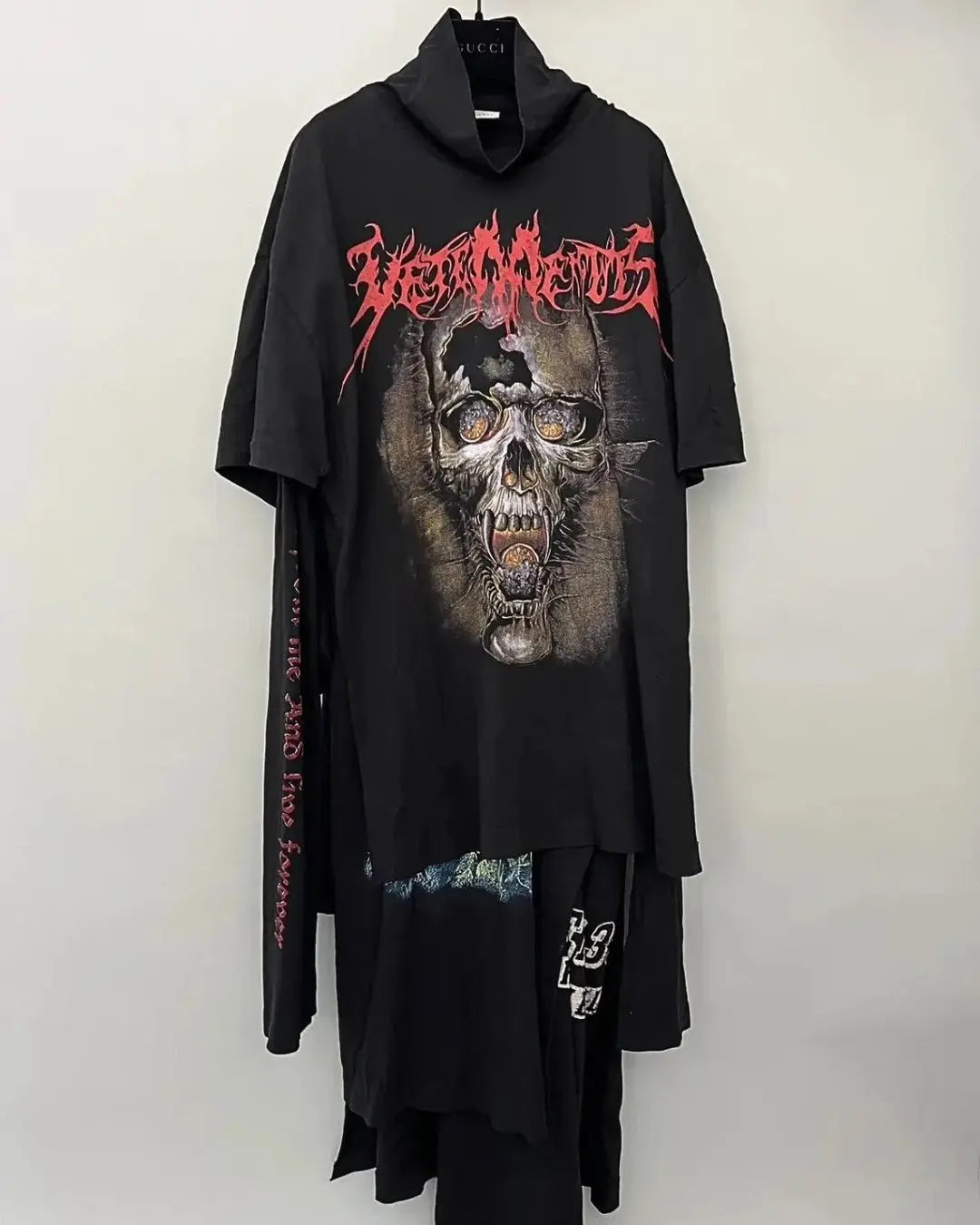 Vetements Black Skull Printed Cotton Layered Oversized T-Shirt Dress urbanluxeclo