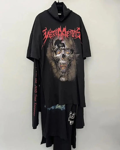 Vetements Black Skull Printed Cotton Layered Oversized T-Shirt Dress urbanluxeclo