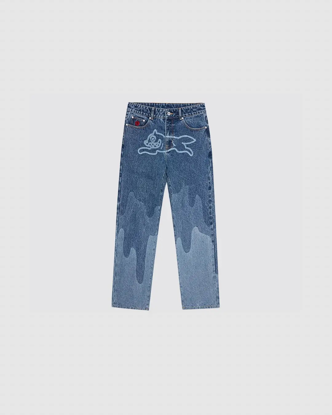 Billionaire Boys Club ICE CREAM FALL '24 Running Dog Lazer Drip Denim Pants - Mid Wash Blue urbanluxeclo