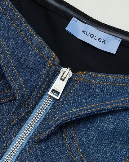 MUGLER Blue Paneled Bodysuit urbanluxeclo