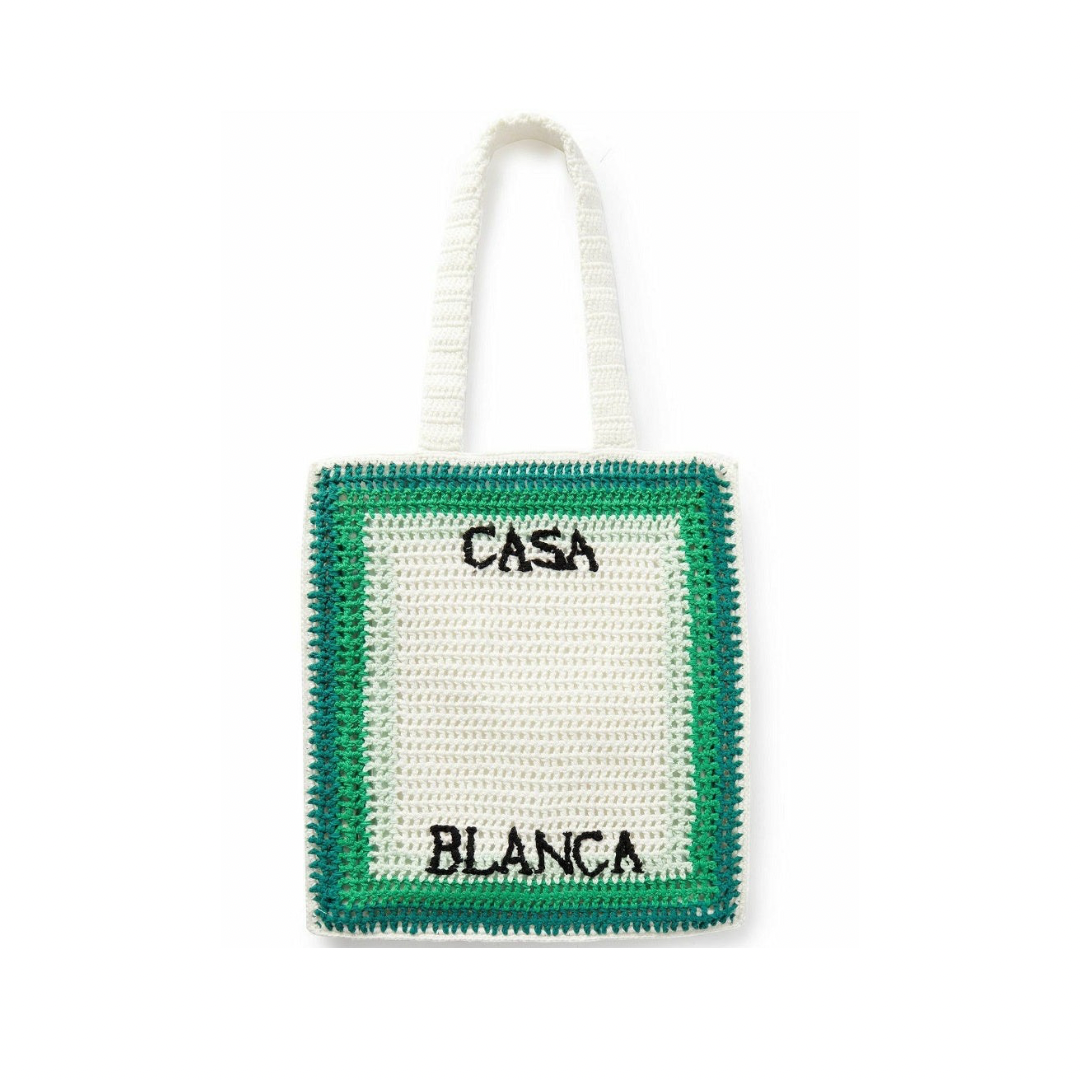 Casablanca - Embellished Embroidered Striped Crocheted Cotton Tote Bag