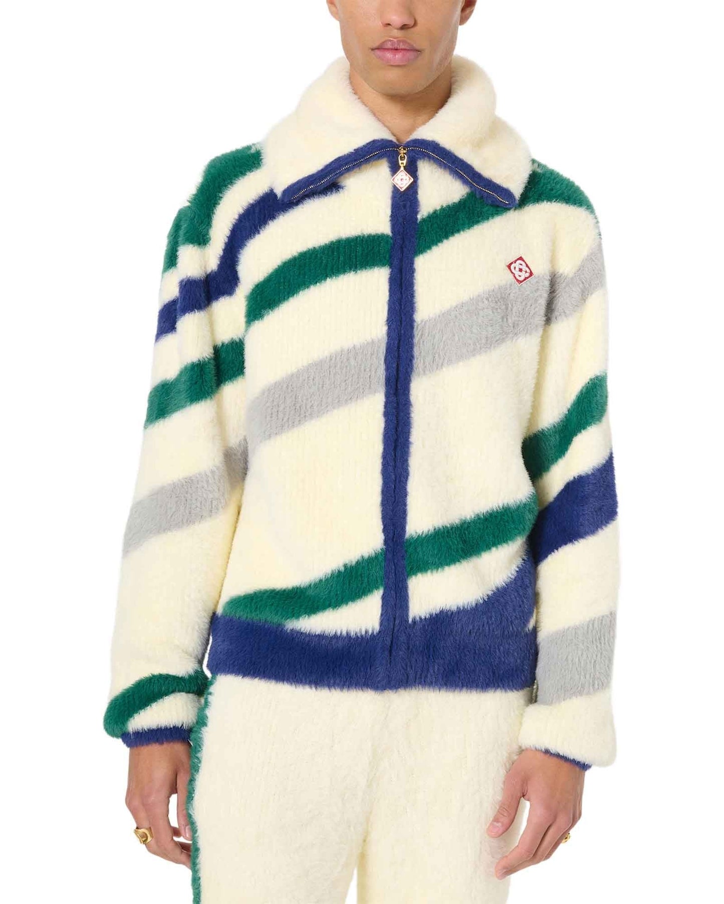 Casablanca Furry Striped Zip Up Jumper