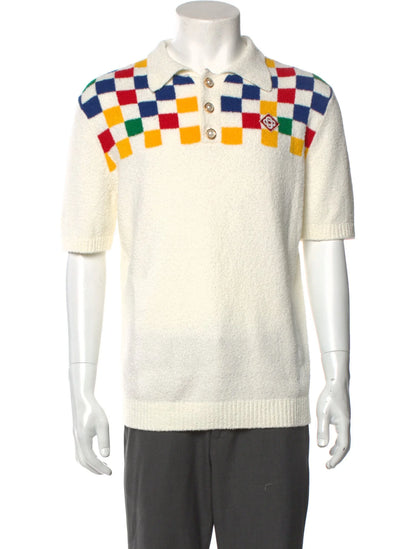 Casablanca Men's White Patch Check Paneled Knitted Shirt