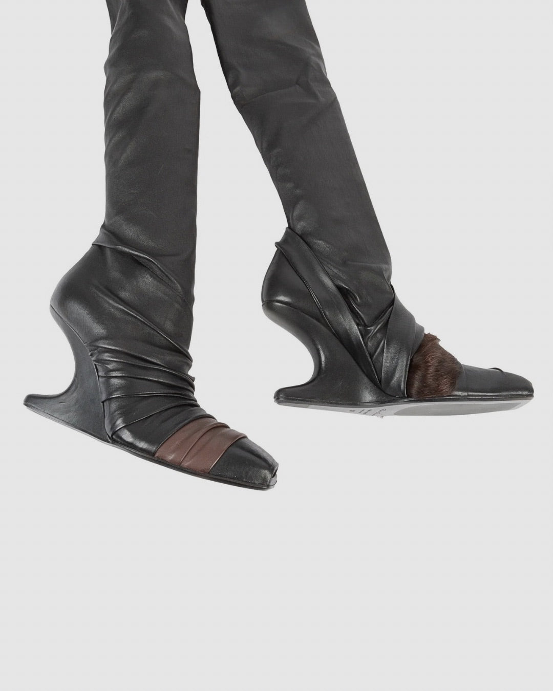 Rick Owens black Leather Knee-high Boots with Fur Accent urbanluxeclo