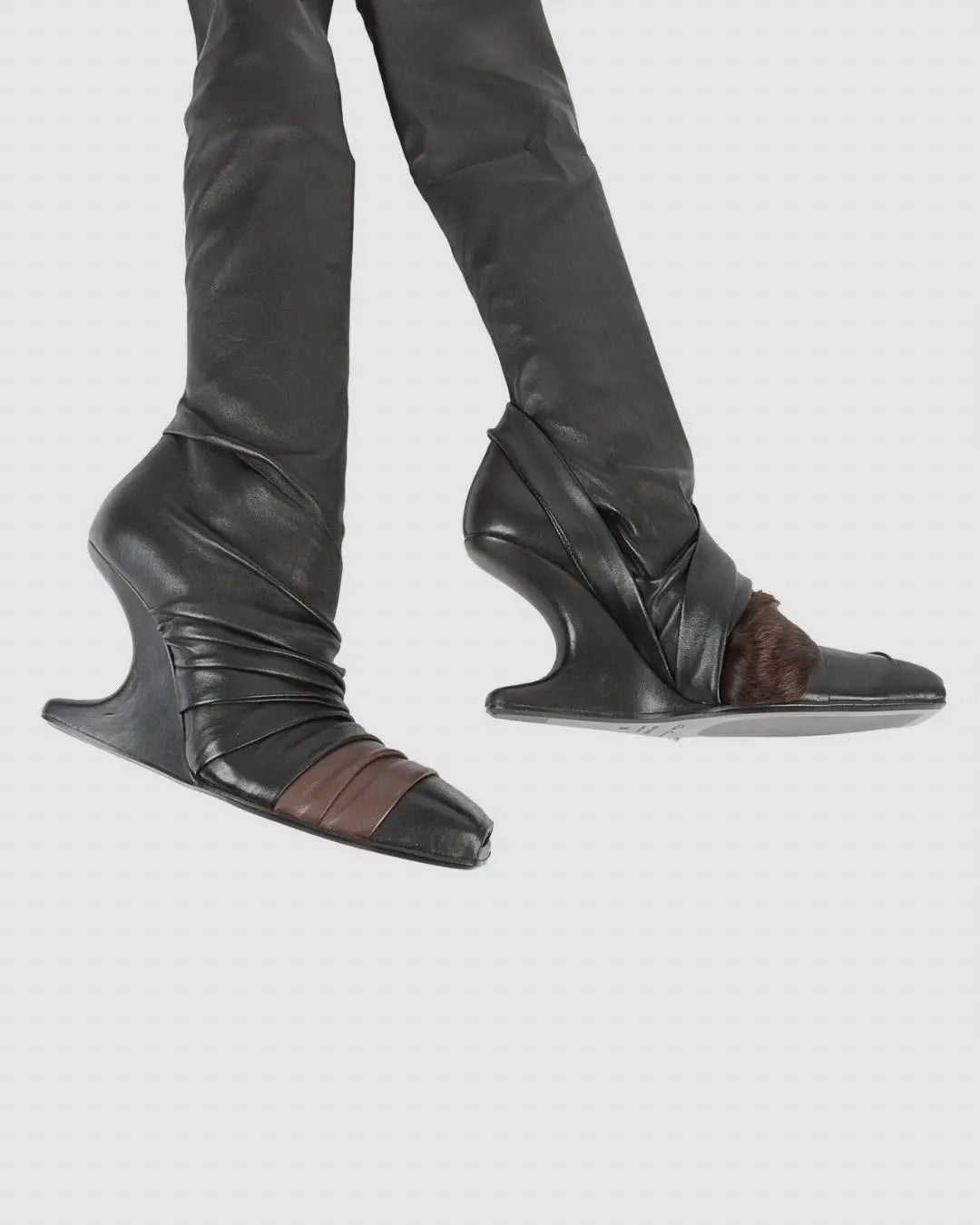 Rick Owens black Leather Knee-high Boots with Fur Accent urbanluxeclo