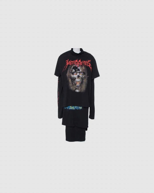 Vetements Black Skull Printed Cotton Layered Oversized T-Shirt Dress urbanluxeclo