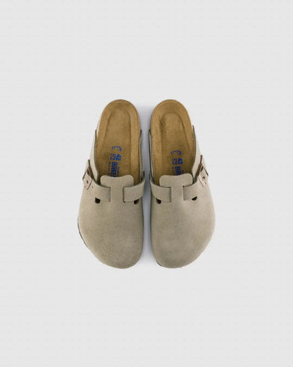 Birkenstock Boston Soft Footbed Suede Leather Clogs Taupe urbanluxe