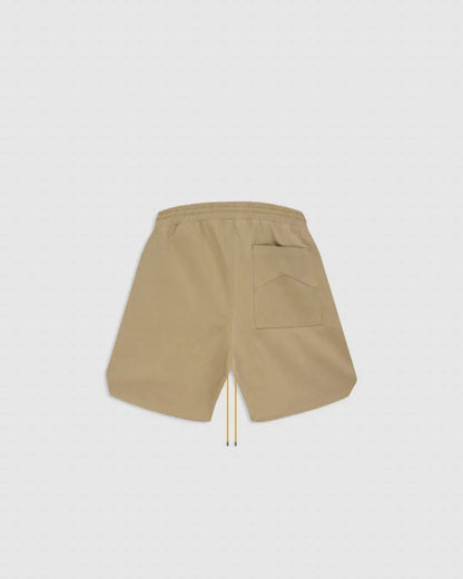 Rhude Embroidered Twill Logo Shorts Tan urbanluxe