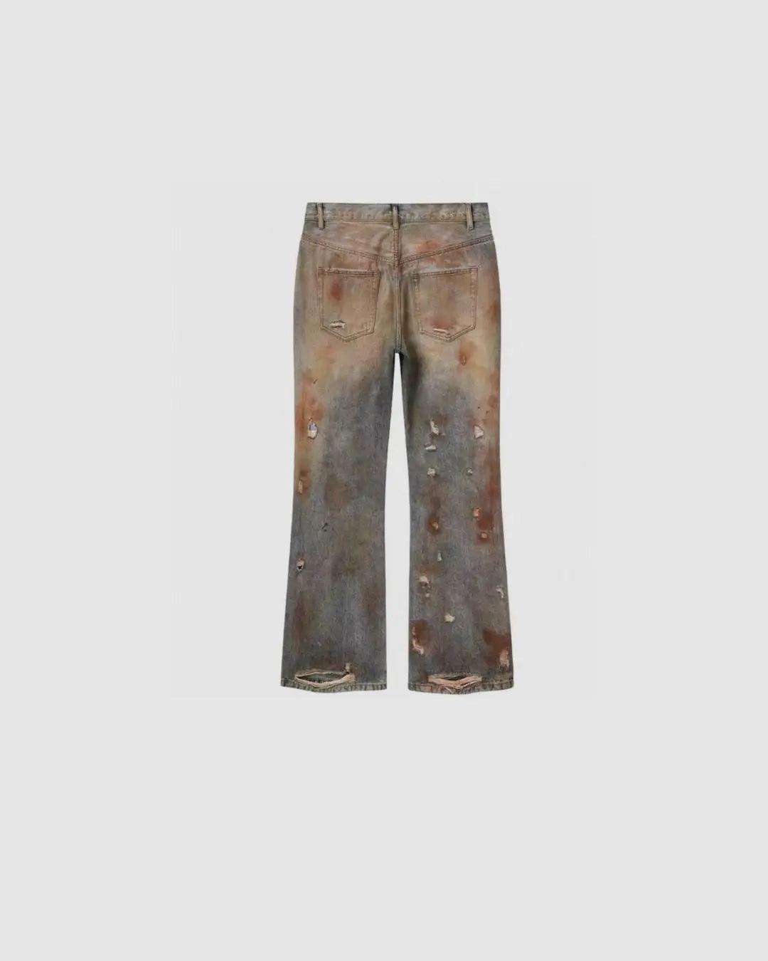 Regen Zone Heavy Distressed Blood Wash Flared Jeans urbanluxeclo