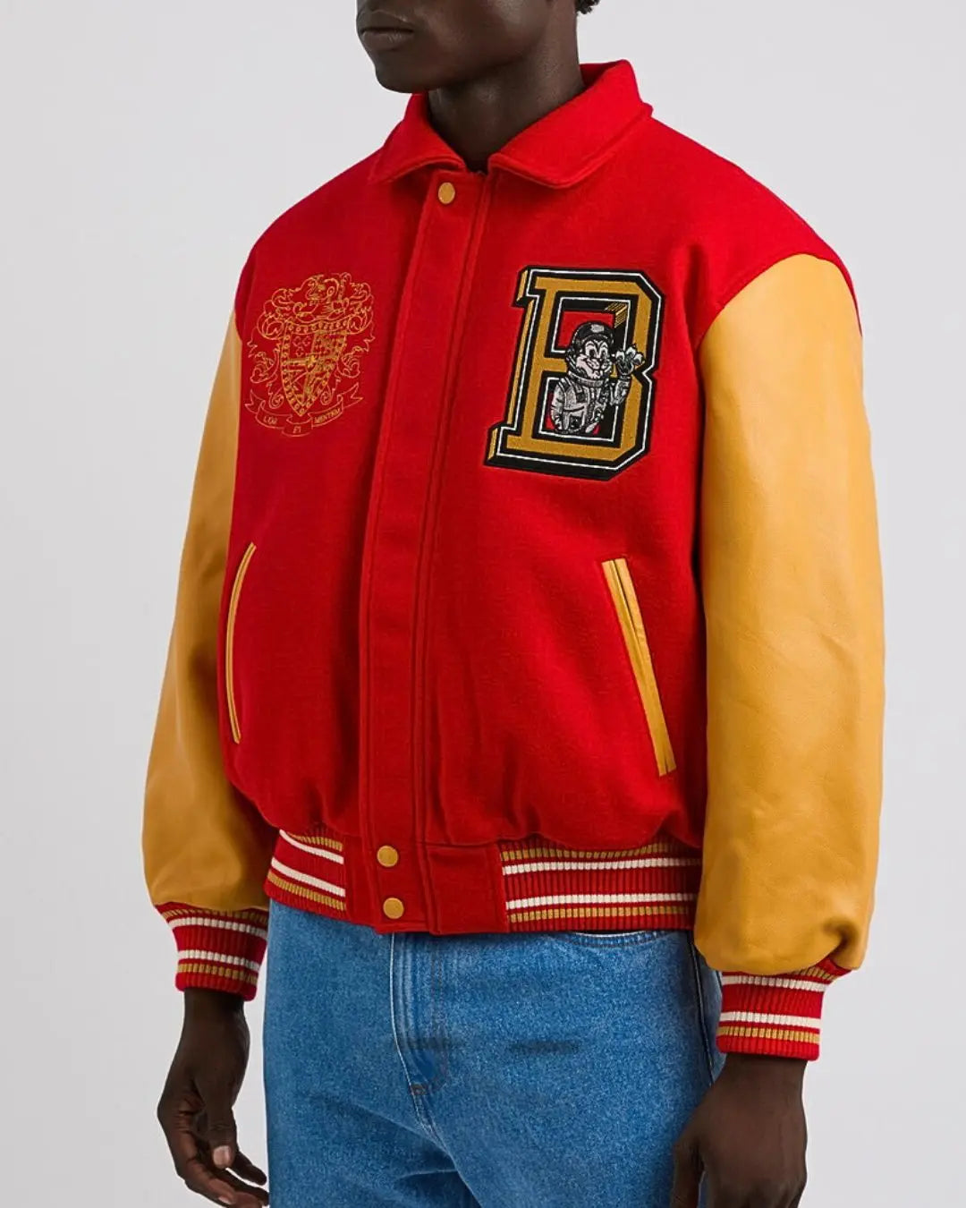 Billionaire Boys Club Mascot Felt and Leather Varsity Jacket Red urbanluxeclo