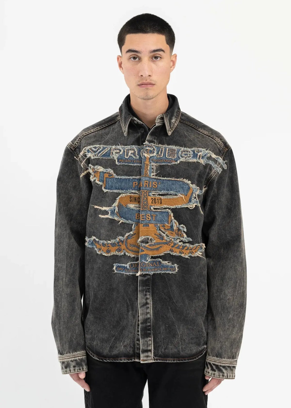 Y/PROJECT
Vintage Black Paris Best Patch Denim Shirt urbanluxeclo