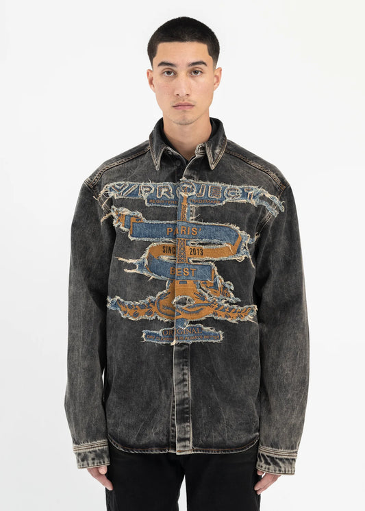 Y/PROJECT
Vintage Black Paris Best Patch Denim Shirt