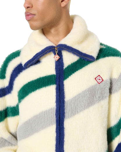 Casablanca Furry Striped Zip Up Jumper