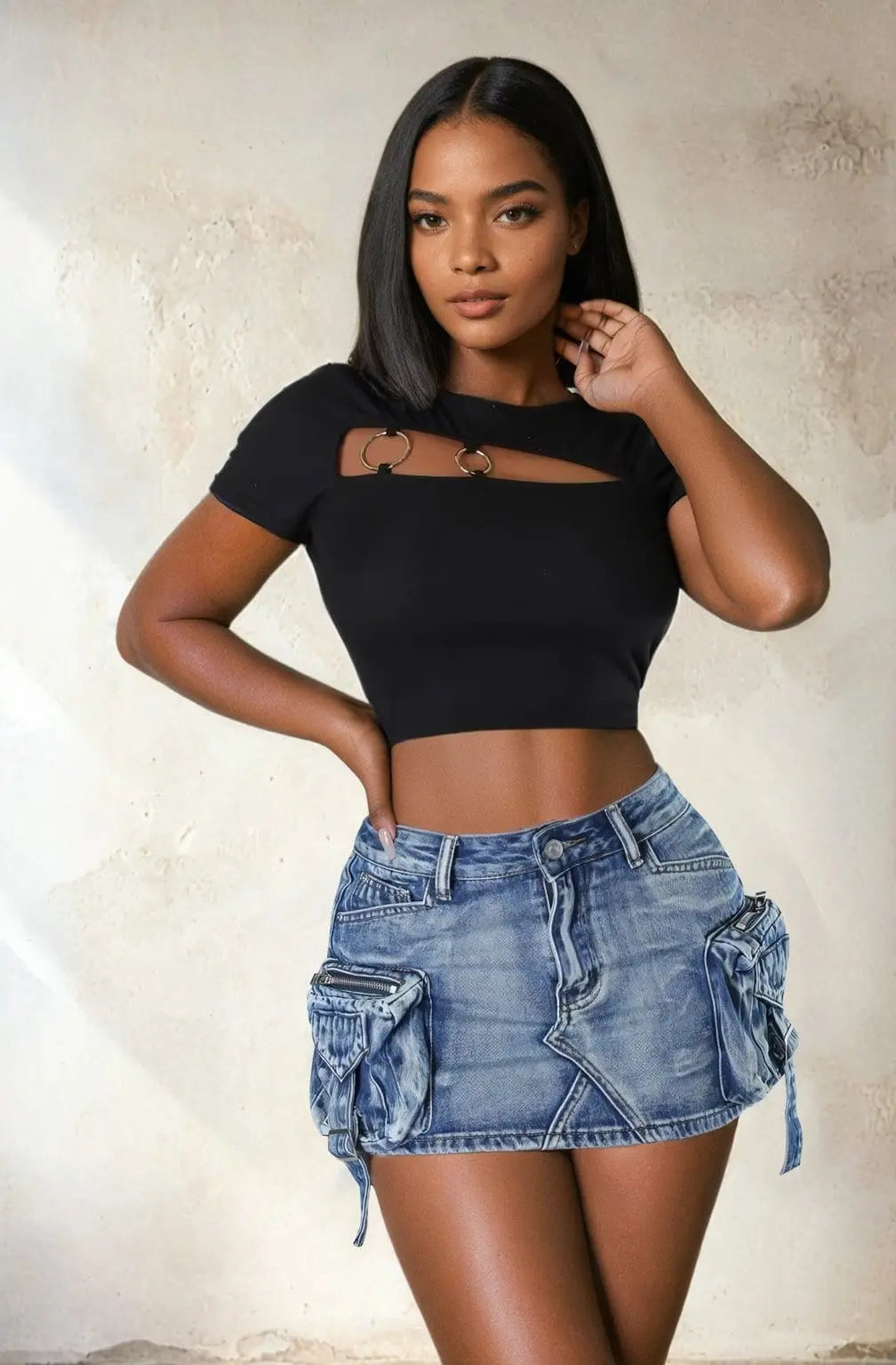 Faded Pocket Denim Mini Skirt urbanluxeclo