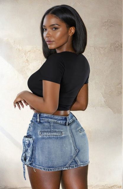 Faded Pocket Denim Mini Skirt