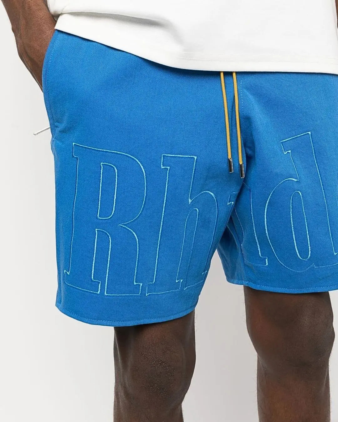 Rhude Embroidered Twill Logo Shorts blue urbanluxe