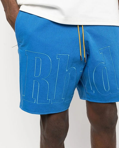 Rhude Embroidered Twill Logo Shorts blue urbanluxe