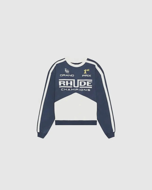 Rhude Blue & White 'Rhude Champions' Crewneck Sweatshirt urbanluxeclo
