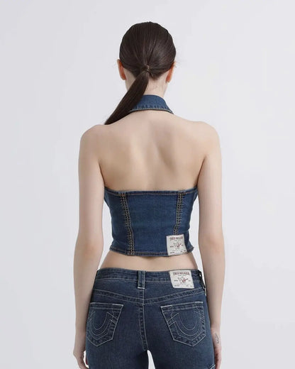 True Religion Women's Jimmy Western Halter Vest Top urbanluxeclo