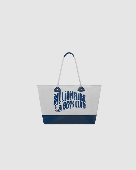 Billionaire Boys Club Pre-Fall '25 Astro Arch Logo Leather Panel Tote Bag- White/navy