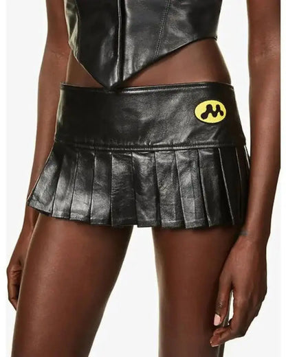 Mowalola Branded-patch Pleated leather mini skirt