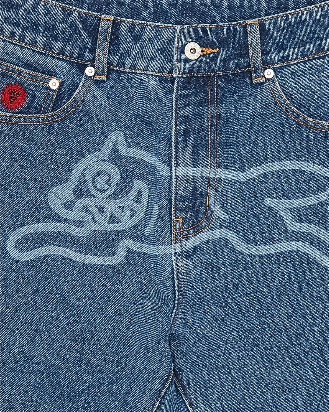 Billionaire Boys Club ICE CREAM FALL '24 Running Dog Lazer Drip Denim Pants - Mid Wash Blue urbanluxeclo