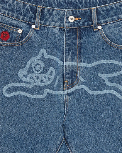 Billionaire Boys Club ICE CREAM FALL '24 Running Dog Lazer Drip Denim Pants - Mid Wash Blue urbanluxeclo