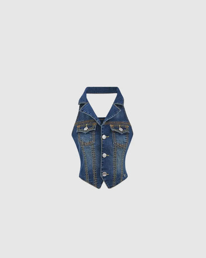 True Religion Women's Jimmy Western Halter Vest Top urbanluxeclo