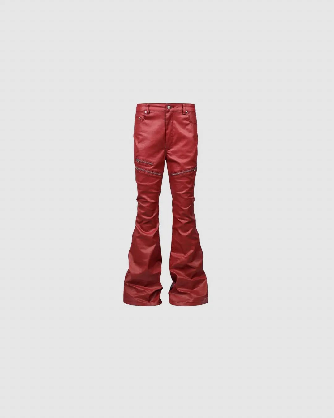 Rebel Wave丨Liquid Metal Red Coated Waxed Flared Jeans urbanluxeclo