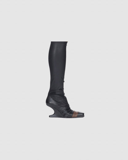 Rick Owens black Leather Knee-high Boots with Fur Accent urbanluxeclo