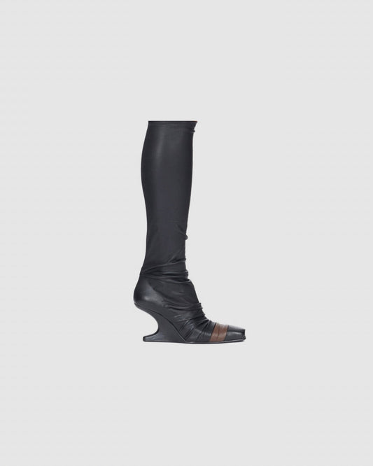 Rick Owens black Leather Knee-high Boots with Fur Accent urbanluxeclo
