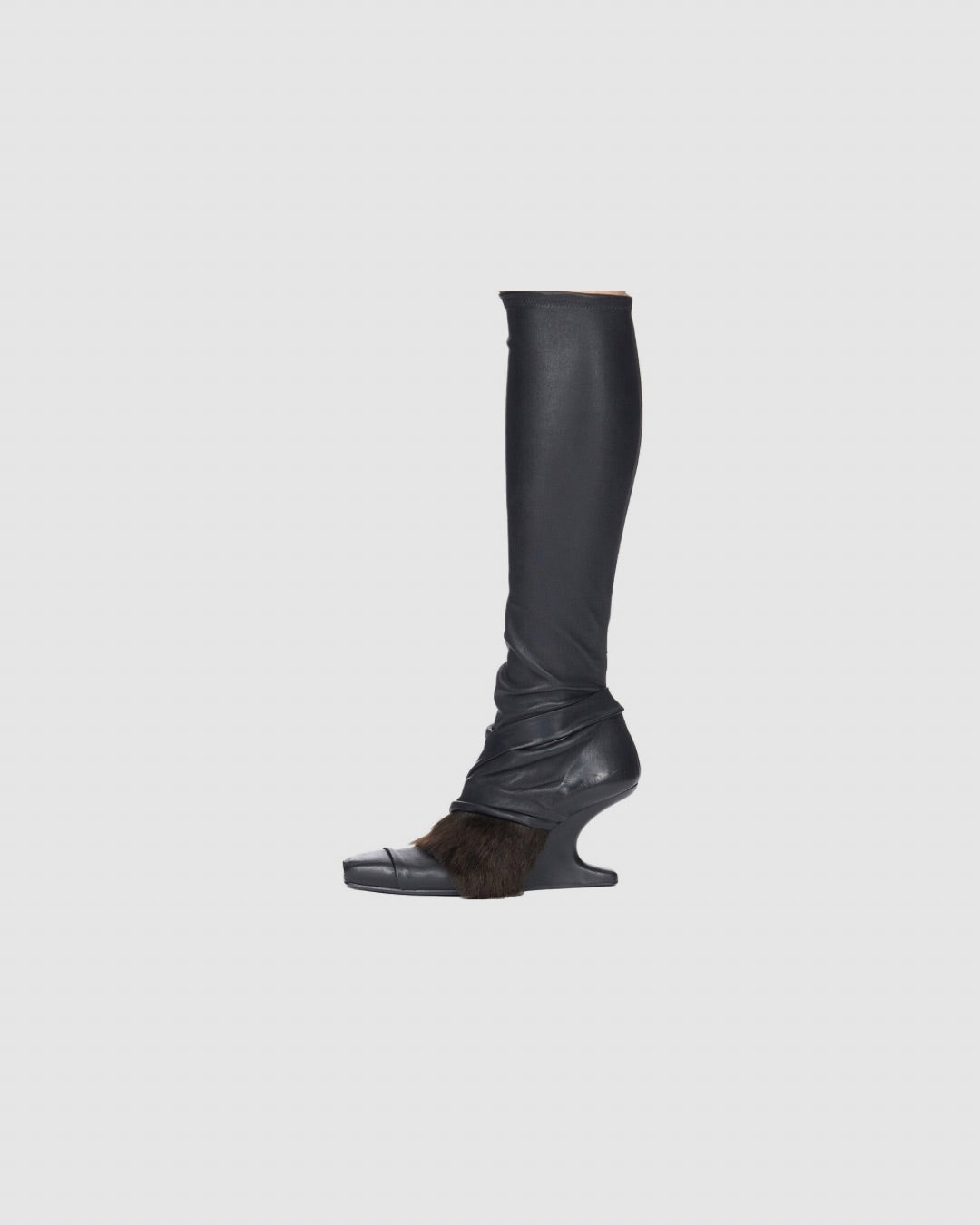 Rick Owens black Leather Knee-high Boots with Fur Accent urbanluxeclo