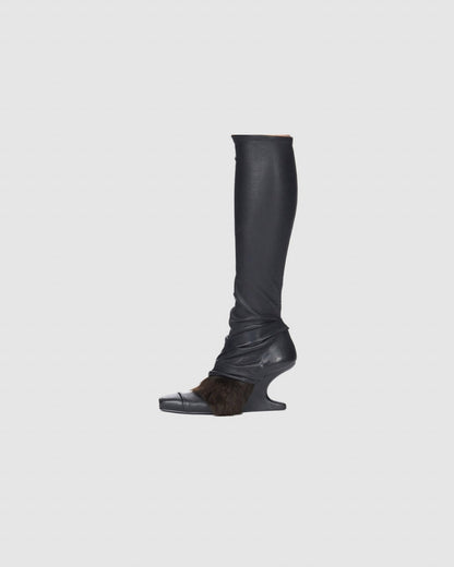 Rick Owens black Leather Knee-high Boots with Fur Accent urbanluxeclo