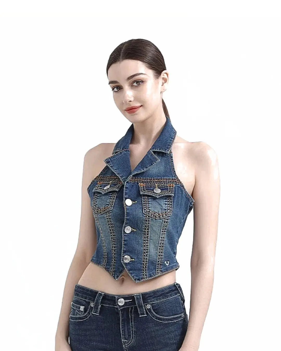 True Religion Women's Jimmy Western Halter Vest Top urbanluxeclo