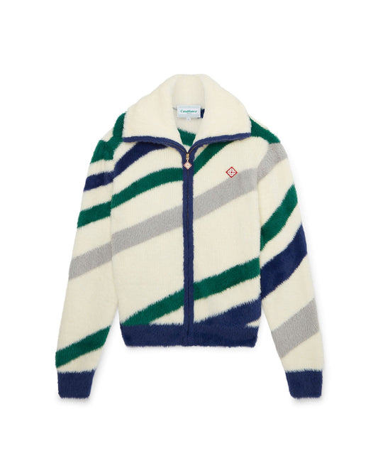 Casablanca Furry Striped Zip Up Jumper