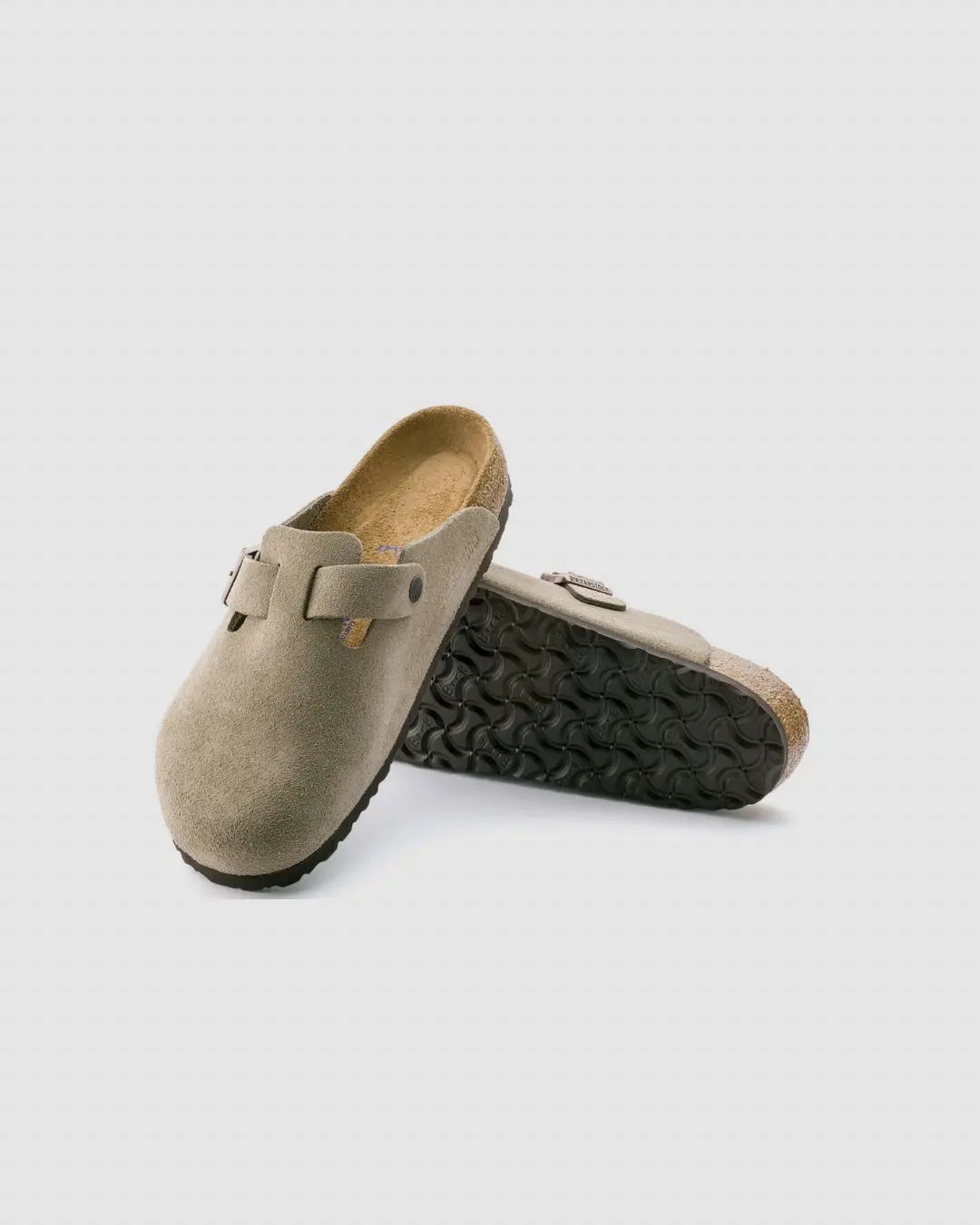 Birkenstock Boston Soft Footbed Suede Leather Clogs Taupe urbanluxe