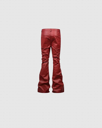 Rebel Wave丨Liquid Metal Red Coated Waxed Flared Jeans urbanluxeclo