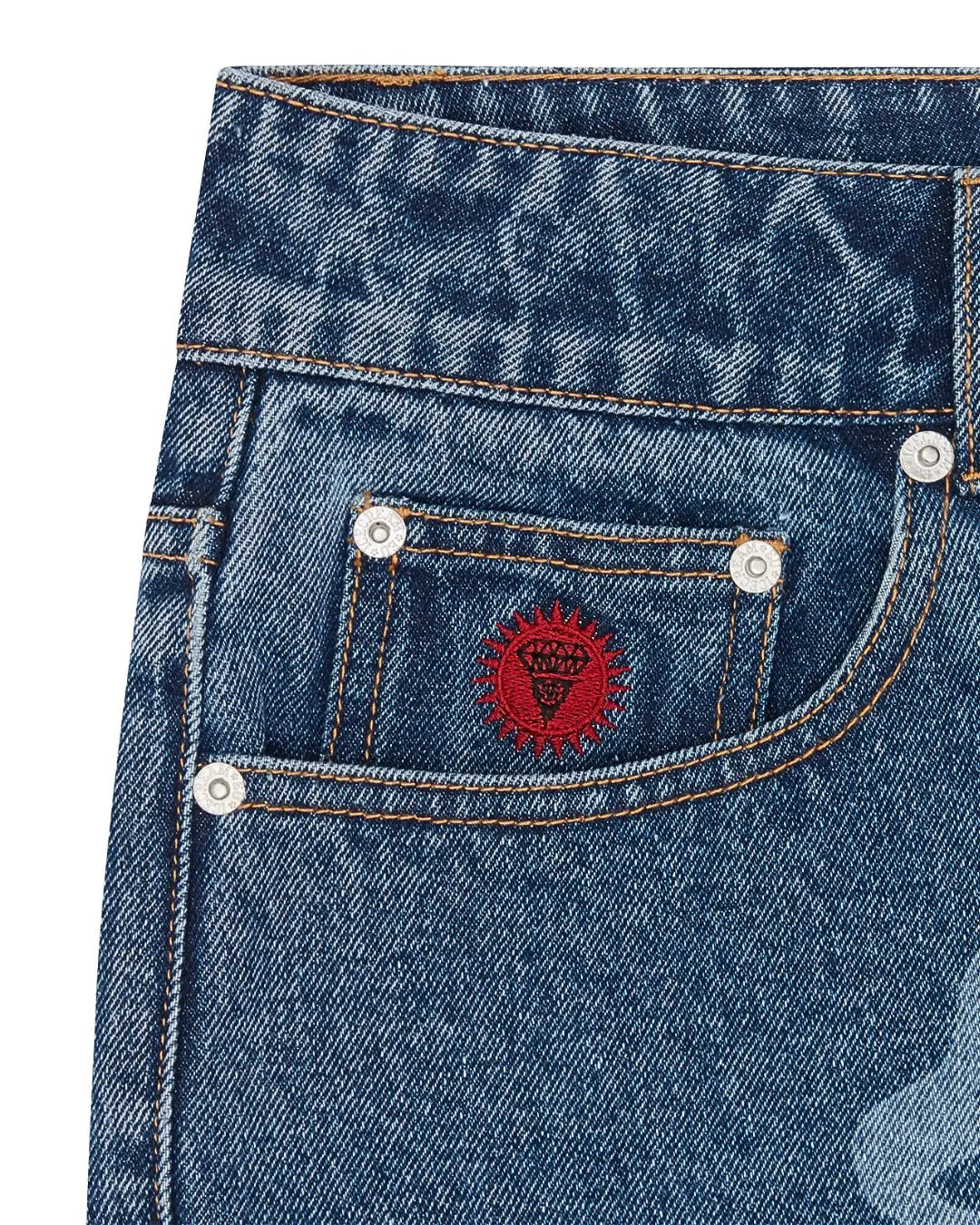 Billionaire Boys Club ICE CREAM FALL '24 Running Dog Lazer Drip Denim Pants - Mid Wash Blue urbanluxeclo